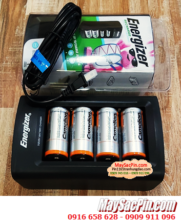 Energizer CHFC _Bộ sạc 4viên pin đại D 1.2v -Kèm sẳn 4 Pin sạc Camelion NH-D10000BP2 (D10.000mAh-1.2v) chính hãng